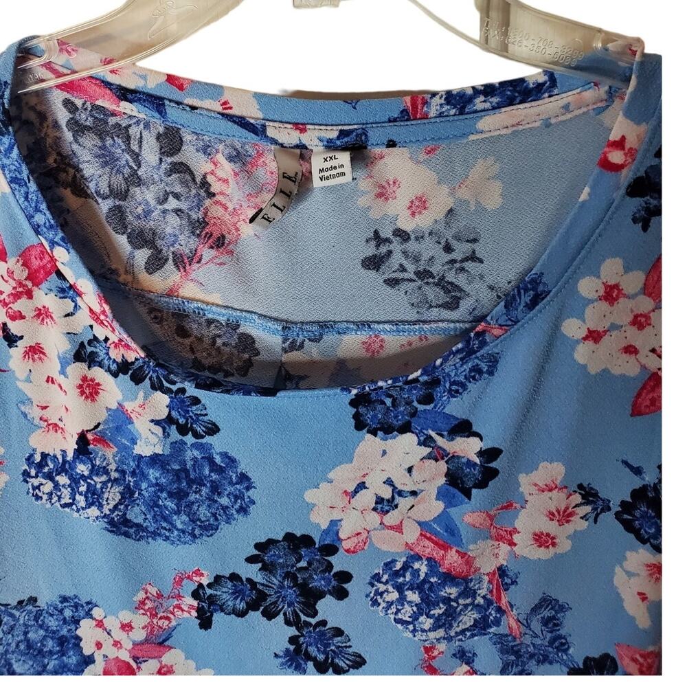 Elle Blue/Pink Floral Cap Sleeve Blouse, XXL - Picture 2 of 6